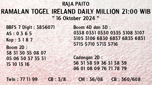 Prediksi Ireland Daily Million 21:00 WIB