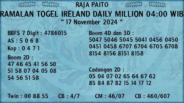 Prediksi Ireland Daily Million 04:00 WIB