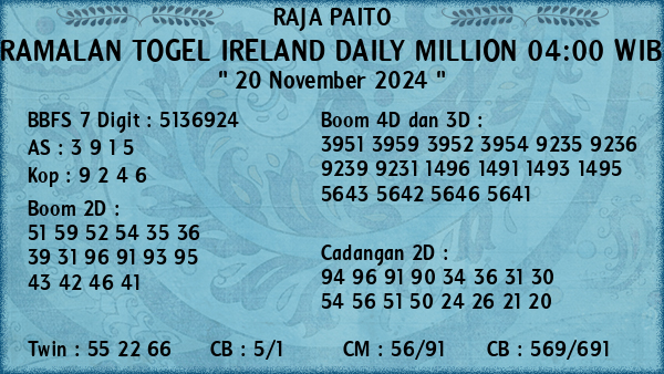 Prediksi Ireland Daily Million 04:00 WIB