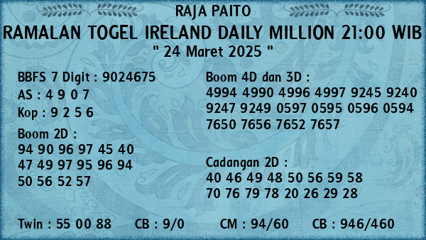 Prediksi Ireland Daily Million 21:00 WIB