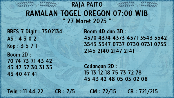 Prediksi Oregon 07:00 WIB