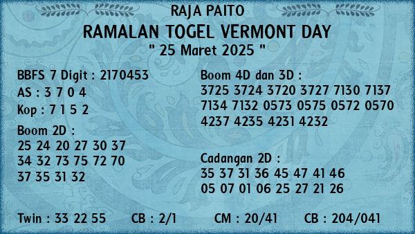 Prediksi Vermont Day