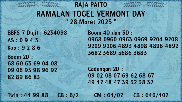 Prediksi Vermont Day