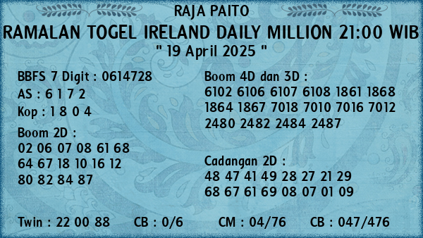 Prediksi Ireland Daily Million 21:00 WIB