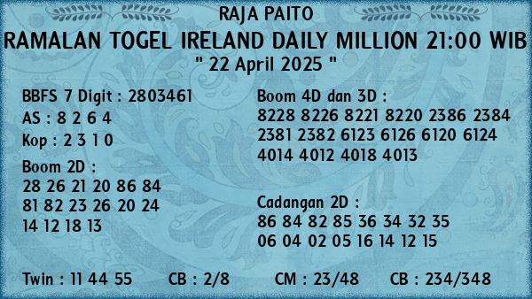 Prediksi Ireland Daily Million 21:00 WIB