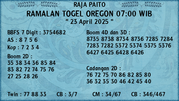 Prediksi Oregon 07:00 WIB