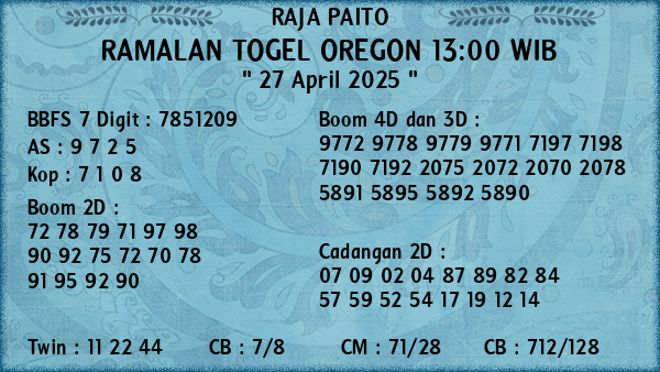 Prediksi Oregon 13:00 WIB