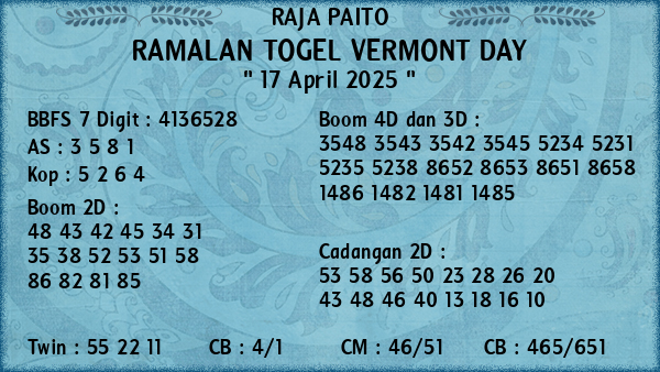 Prediksi Vermont Day