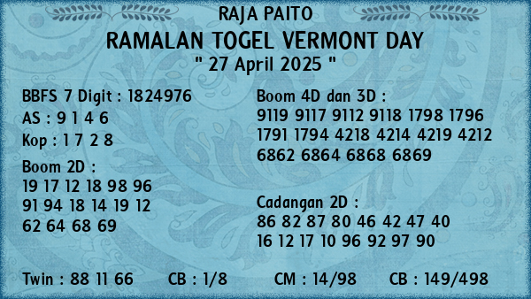 Prediksi Vermont Day