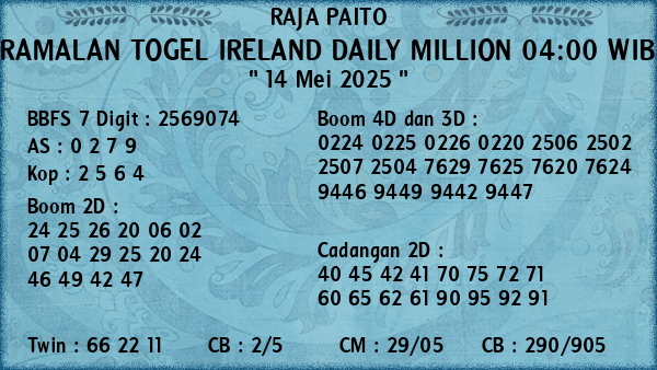 Prediksi Ireland Daily Million 04:00 WIB