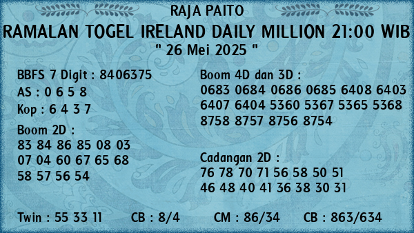 Prediksi Ireland Daily Million 21:00 WIB