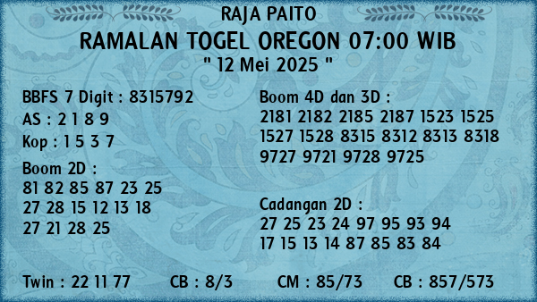 Prediksi Oregon 07:00 WIB